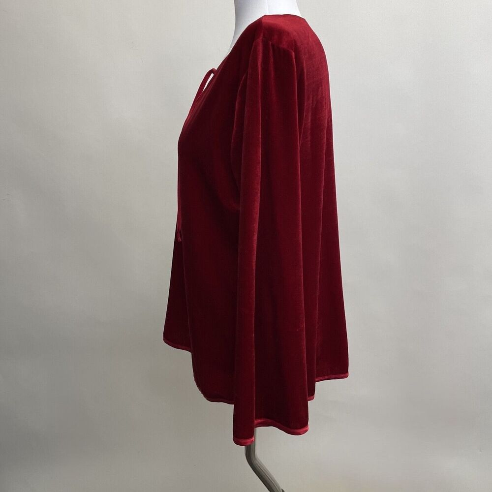 Oscar de la Renta Pink Label Women's Top Medium Large Red Velvet Velour - Picture 2 of 8